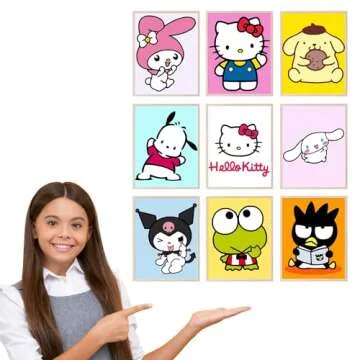 BigWig Prints Hello Kitty Poster Set - Hello Kitty Wall Decor, My Melody, Keroppi, Pompompurin, Kuromi, Badtz-Maru, Cinnamoroll, Wall Art Posters for Girls bedroom - Unframed Set Of 9 (8x10”)