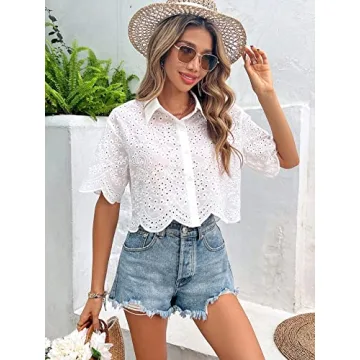 SweatyRocks Eyelet Crochet Shirt for Modern Women