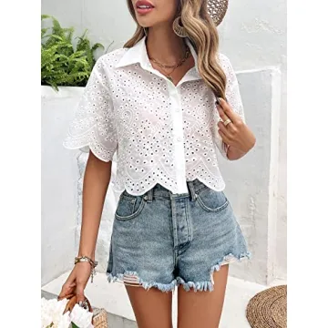 SweatyRocks Eyelet Crochet Shirt for Modern Women