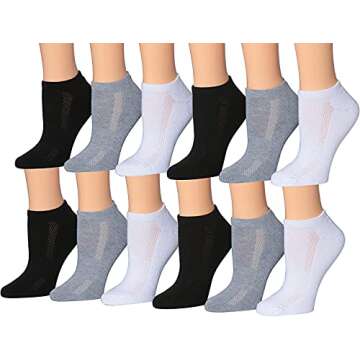Tipi Toe Women's 12-Pairs Low Cut Athletic Sport Peformance Socks, (sock size 9-11) Fits shoe size 6-10, SP28-12