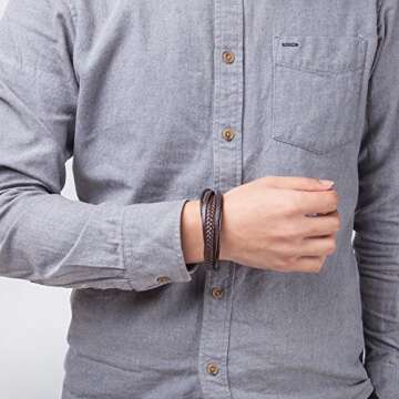 murtoo Mens Cowhide Leather Multi-Layer Bracelet