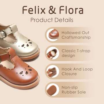 Felix & Flora Toddler Little Girl Brown Mary Jane Dress Shoes - Ballet Flats for Easter Flower Girl Party School Shoes（Brown,9 Toddler