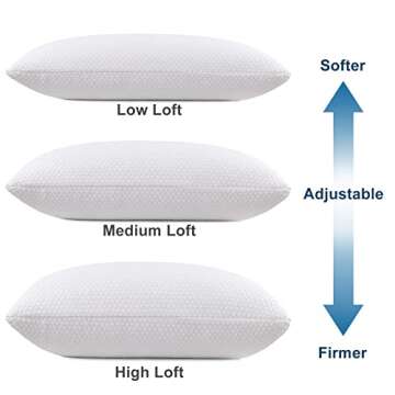 Molblly King Size Pillows 2 Pack, Shredded Memory Foam Bed Firm Pillows for Sleeping Set of 2, Adjustable Loft Bed Pillows with Washable Hypoallergenic Cove