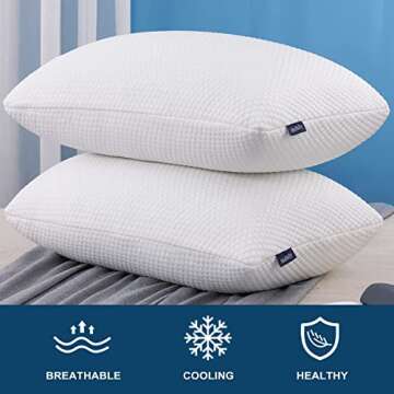 Molblly King Size Pillows 2 Pack, Shredded Memory Foam Bed Firm Pillows for Sleeping Set of 2, Adjustable Loft Bed Pillows with Washable Hypoallergenic Cove