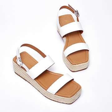 GENSHUO Women's-Platform-Espadrilles-Sandals Open Toe Ankle Strap Casual Wedge-Flatform- Sandal