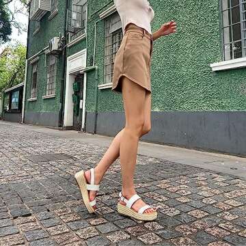 GENSHUO Women's-Platform-Espadrilles-Sandals Open Toe Ankle Strap Casual Wedge-Flatform- Sandal