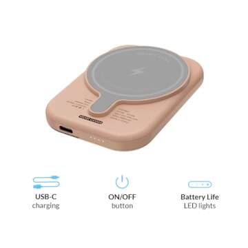 Velvet Caviar Battery Pack Compatible with MagSafe - Magnetic Portable Power Bank with USB-C Cable - Slim Charger for iPhone 12 13 14 15 - Fast Charging 5000 mAh (Nude Checkered)