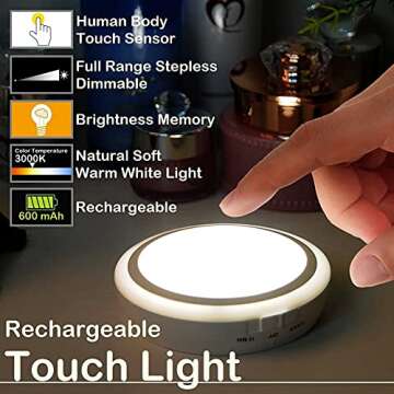 RTSU Rechargeable Touch Light with Timer, Dimmable Kids Baby Nursery Night Light Lamp, Stick-on Anyw...