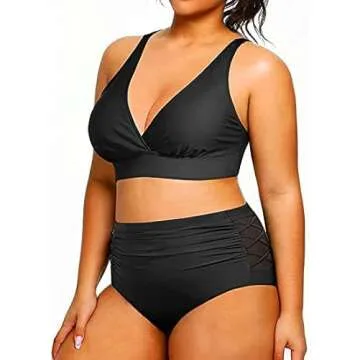 Yonique Womens Plus Size Bikini High Waisted Swimsuits Two Piece Bathing Suits Tummy Control Swimwear Black 14Plus