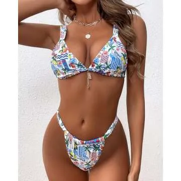 Kujurnms Floral Print Two Piece Swimsuit Bikini Set for Women