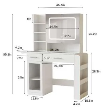 Vabches Vanity Desk with Mirror and Lights, Makeup Vanity with Charging Station, Vanity Table with D...