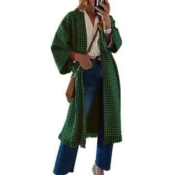 miduo Womens Coats Fashion Vintage Long Sleeve Open Front Loose Plaid Long Cardigans Coats JACKETS T...