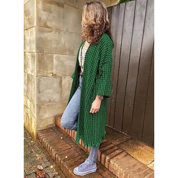 miduo Womens Coats Fashion Vintage Long Sleeve Open Front Loose Plaid Long Cardigans Coats JACKETS Tartan Outerwear Green L