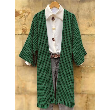 miduo Womens Coats Fashion Vintage Long Sleeve Open Front Loose Plaid Long Cardigans Coats JACKETS Tartan Outerwear Green L
