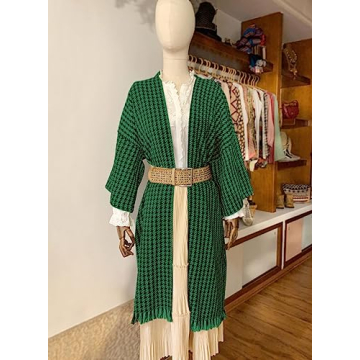 miduo Womens Coats Fashion Vintage Long Sleeve Open Front Loose Plaid Long Cardigans Coats JACKETS Tartan Outerwear Green L