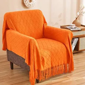 inhand Fall Throw Blanket Burnt Orange for Couch, Soft Living Room Home Decor Knitted Twin Size Blanket, Outdoor Lightweight Breathable Summer Blanket, Farmhouse Warm Woven Decorative, 60"x80"