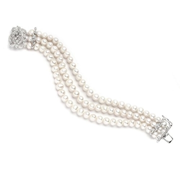 Mariell Luxurious Triple-Strand Vintage Cultured Freshwater Pearl Bracelet with Antique Clasp, Perfe...