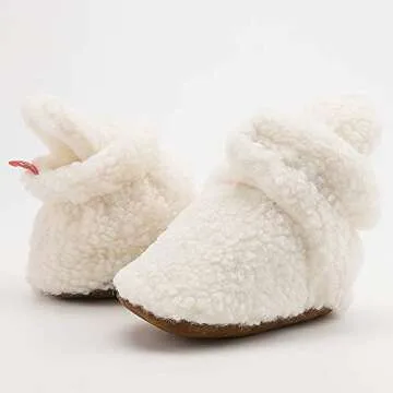 ohsofy Newborn Baby Cotton Booties Stay On Slipper Winter Warm Soft Shoes Non-Skid Infant Ankle Boots Crib Shoes