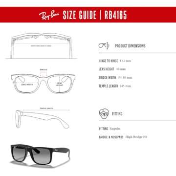 Ray-Ban RB4165 JUSTIN 622/T3 55MM Black Rubber/Plastic lens Polarized Grey Gradient Square Sunglasses For Men + BUNDLE with Designer iWear Eyewear Kit