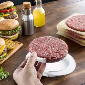 Hamburger Press Patty Maker Burger Press Mold Perfectly Sized 4.6” Burger Mold Rings Easy Release Round Hamburger Patty Press for Grill Accessories Set (1 Piece) White