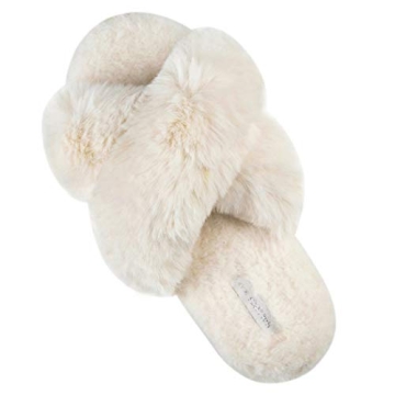 HALLUCI Women's Plush Fleece Cross Band Slippers