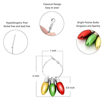 Zhenhui Christmas Bulb Hoop Earrings - Fashion Christmas Holiday Jewelry Gift Hypoallergenic Earrings for Women Girls,Cute Hoop Dangle Earrings with Festive Light Bulb (Hoop Earrings with Bulb)