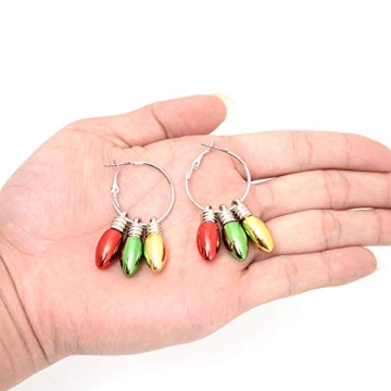 Zhenhui Christmas Bulb Hoop Earrings - Fashion Christmas Holiday Jewelry Gift Hypoallergenic Earrings for Women Girls,Cute Hoop Dangle Earrings with Festive Light Bulb (Hoop Earrings with Bulb)