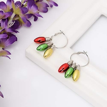 Zhenhui Christmas Bulb Hoop Earrings - Fashion Christmas Holiday Jewelry Gift Hypoallergenic Earrings for Women Girls,Cute Hoop Dangle Earrings with Festive Light Bulb (Hoop Earrings with Bulb)