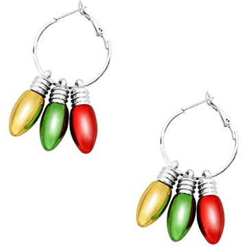 Zhenhui Christmas Bulb Hoop Earrings - Fashion Christmas Holiday Jewelry Gift Hypoallergenic Earrings for Women Girls,Cute Hoop Dangle Earrings with Festive Light Bulb (Hoop Earrings with Bulb)