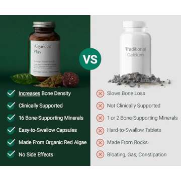 ALGAECAL Plus - Organic Red Algae Calcium Supplement, Vitamin K2 (100mg), Vitamin D3 (1600 IU), Magnesium (350mg) & Trace Minerals, for Improved Bone Strength, Easy to Swallow, 3 Month Supply