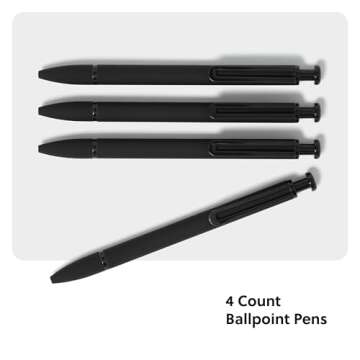 U Brands Midnight Monterey Ballpoint Pens, 4 Count, Black Soft Touch, Painted Black Details, Bold (1.0 mm) Point, Black Ink