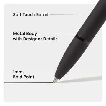 U Brands Midnight Monterey Ballpoint Pens, 4 Count, Black Soft Touch, Painted Black Details, Bold (1.0 mm) Point, Black Ink