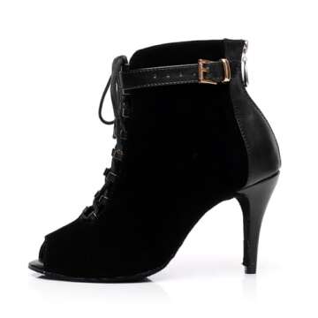 Minishion Dancing Boots Women Latin Ballroom Ankle Dance Shoes Sommer Evening Wedding Party Heeded Sandals QJ6179 Black US 9