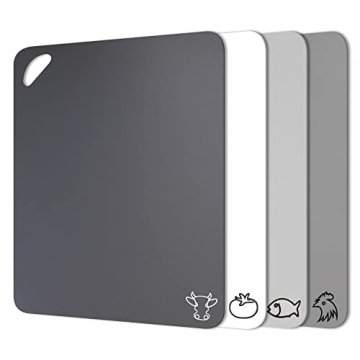 Fotouzy Plastic Cutting Board Flexible Mats With Food Icons, Set of 4, BPA-Free, Non-Porous, Upgrade...