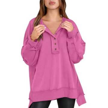Caracilia Women's Oversized Sweatshirts Long Sleeve Henley Button Down Pullover Hoodies Tunic Tops 2...