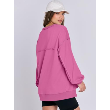 Caracilia Women's Oversized Sweatshirts Long Sleeve Henley Button Down Pullover Hoodies Tunic Tops 2025 Trendy Fall Clothes Purple XXL