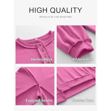 Caracilia Women's Oversized Sweatshirts Long Sleeve Henley Button Down Pullover Hoodies Tunic Tops 2025 Trendy Fall Clothes Purple XXL