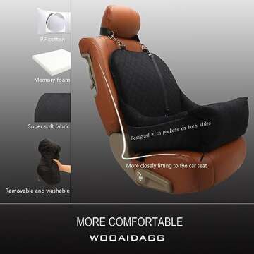 WOOAIDAGG Dog Car Seat,Car Dog Seat for Small Dogs,Dog Booster Car Seat with Seatbelt,Washable Dog Car Travel Bed Easy to Assemble,Comfy Pet Car Seat,Clip-On Safety Leash and Storage Pocket (Black)