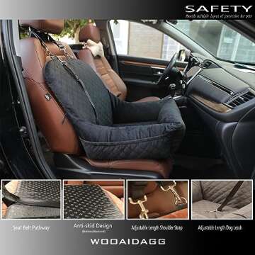 WOOAIDAGG Dog Car Seat,Car Dog Seat for Small Dogs,Dog Booster Car Seat with Seatbelt,Washable Dog Car Travel Bed Easy to Assemble,Comfy Pet Car Seat,Clip-On Safety Leash and Storage Pocket (Black)