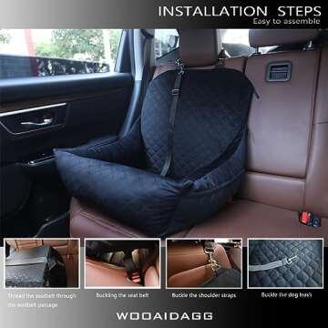 WOOAIDAGG Dog Car Seat,Car Dog Seat for Small Dogs,Dog Booster Car Seat with Seatbelt,Washable Dog Car Travel Bed Easy to Assemble,Comfy Pet Car Seat,Clip-On Safety Leash and Storage Pocket (Black)