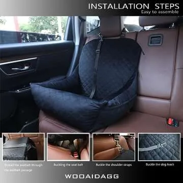 WOOAIDAGG Dog Car Seat,Car Dog Seat for Small Dogs,Dog Booster Car Seat with Seatbelt,Washable Dog Car Travel Bed Easy to Assemble,Comfy Pet Car Seat,Clip-On Safety Leash and Storage Pocket (Black)