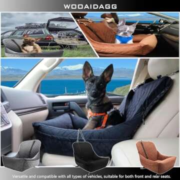 WOOAIDAGG Dog Car Seat,Car Dog Seat for Small Dogs,Dog Booster Car Seat with Seatbelt,Washable Dog Car Travel Bed Easy to Assemble,Comfy Pet Car Seat,Clip-On Safety Leash and Storage Pocket (Black)