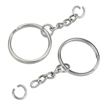 KINGFOREST 150PCS Split Key Ring with Chain 1 inch and Jump Rings,Split Key Ring with Chain Silver Color Metal Split Key Chain Ring Parts with Open Jump Ring and Connector.