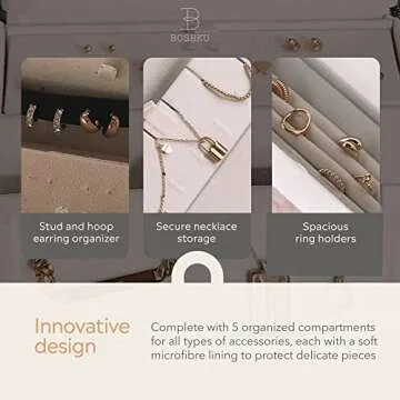 Travel Jewelry Organizer Jewelry Box – Luxurious, Compact Jewelry Travel Organizer w/Necklace Holder, Earring Organizer, Ring Holder, Hidden Compartments Jewelry Roll Case w/ 5X Capacity! (BLACK)