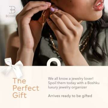 Travel Jewelry Organizer Jewelry Box – Luxurious, Compact Jewelry Travel Organizer w/Necklace Holder, Earring Organizer, Ring Holder, Hidden Compartments Jewelry Roll Case w/ 5X Capacity! (BLACK)