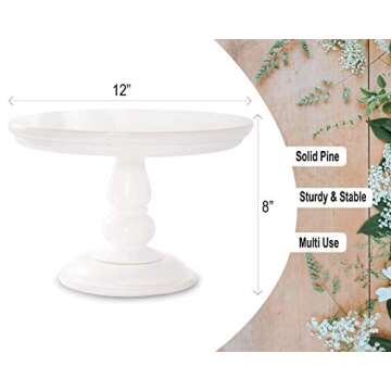 12 inch White Wooden Cake Stand - for All Occasions, Weddings, Christenings Birthday Parties