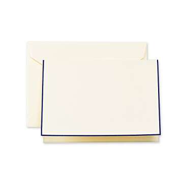 Crane & Co. Regent Blue Bordered Ecruwhite Note Set - 10 Elegantly Designed Notecards and Envelopes