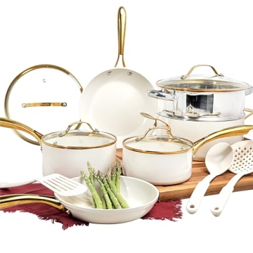 Gotham Steel 15 Pc Ceramic Pots and Pans Set Non Stick, Kitchen Cookware Sets, Pot and Pan Set, Cera...