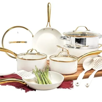 Gotham Steel 15 Pc Ceramic Pots and Pans Set Non Stick, Kitchen Cookware Sets, Pot and Pan Set, Cera...