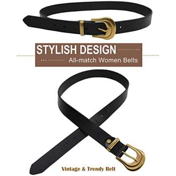 ALAIX Women's Belt Western Belts Silver Gold Buckle Black Leather Belt Pants Jeans Belts for Women